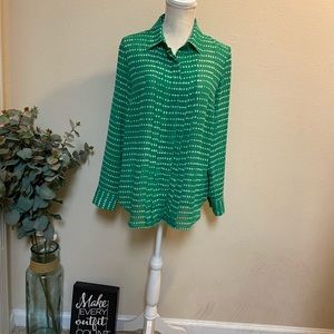 Coldwater Creek Long Sleeve Button-up Blouse Green Small Size 8 Polyester